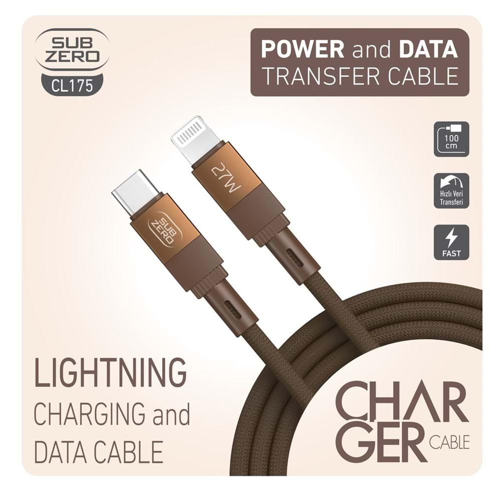 Subzero CL175 27W PD Type-C Lightning Metal Başlık Hasır Hızlı Şarj Data Kablosu