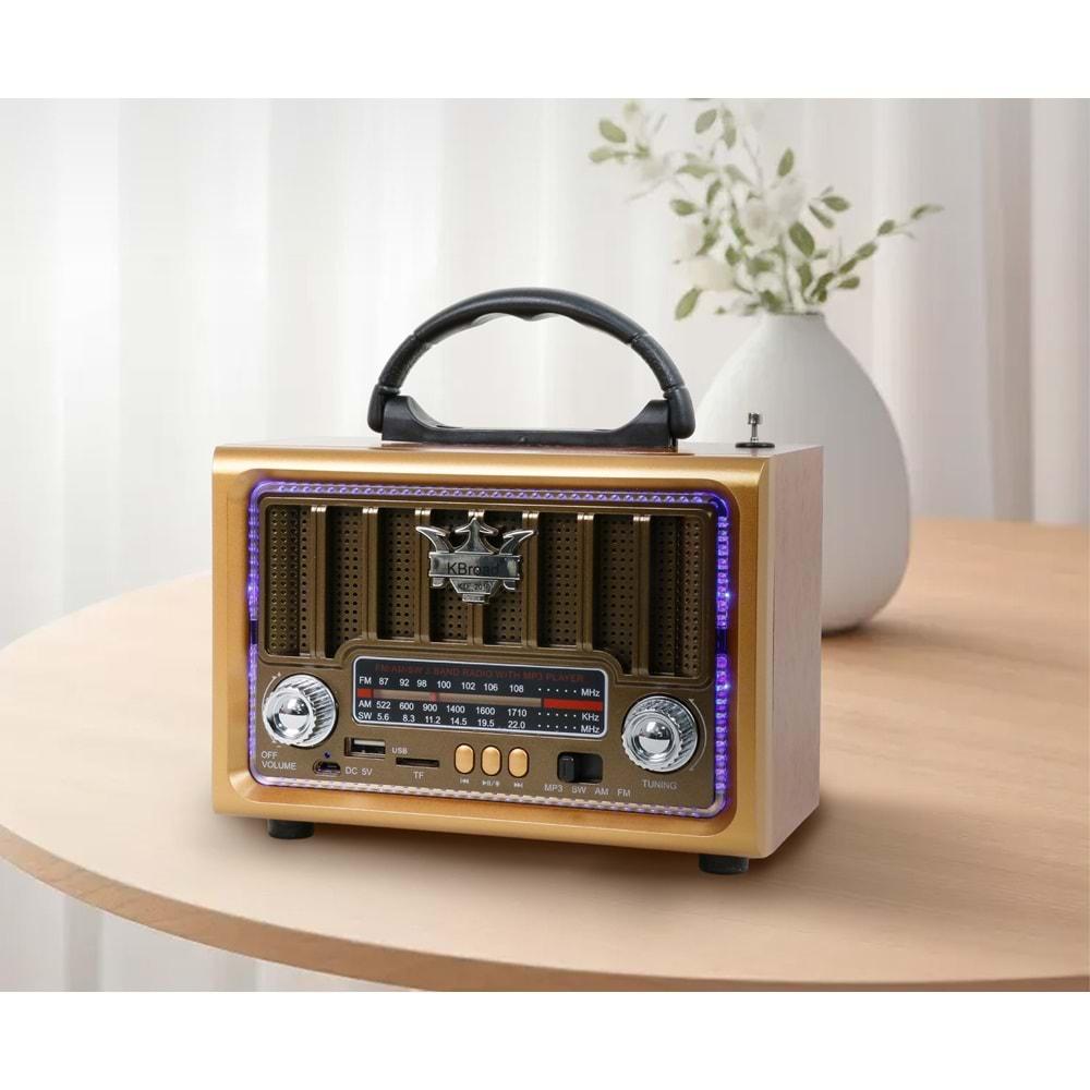 KTF-2016 Işıklı Bluetooth-USB-SD-FM Şarjlı/ Ledli Nostaljik Radyo