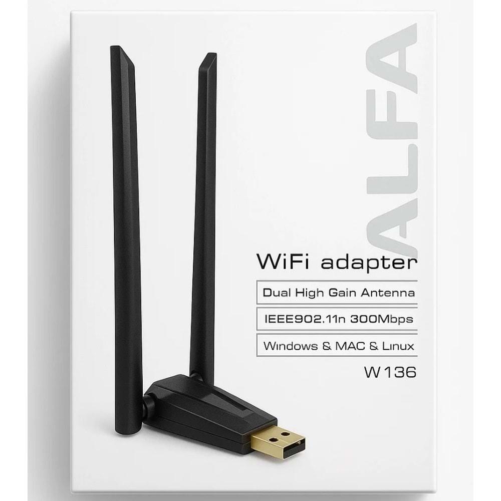 Alfanet W136 300 Mbps Kablosuz Usb 802.11n Wifi Adaptör Çift Antenli