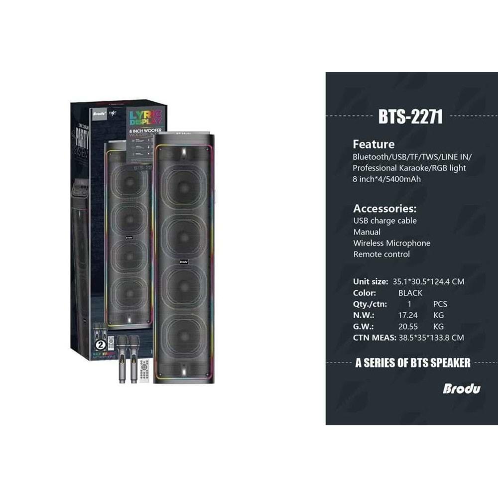BTS-2271 Çift Kablosuz Mikrofonlu Karaoke Bluetooth Hoparlörü