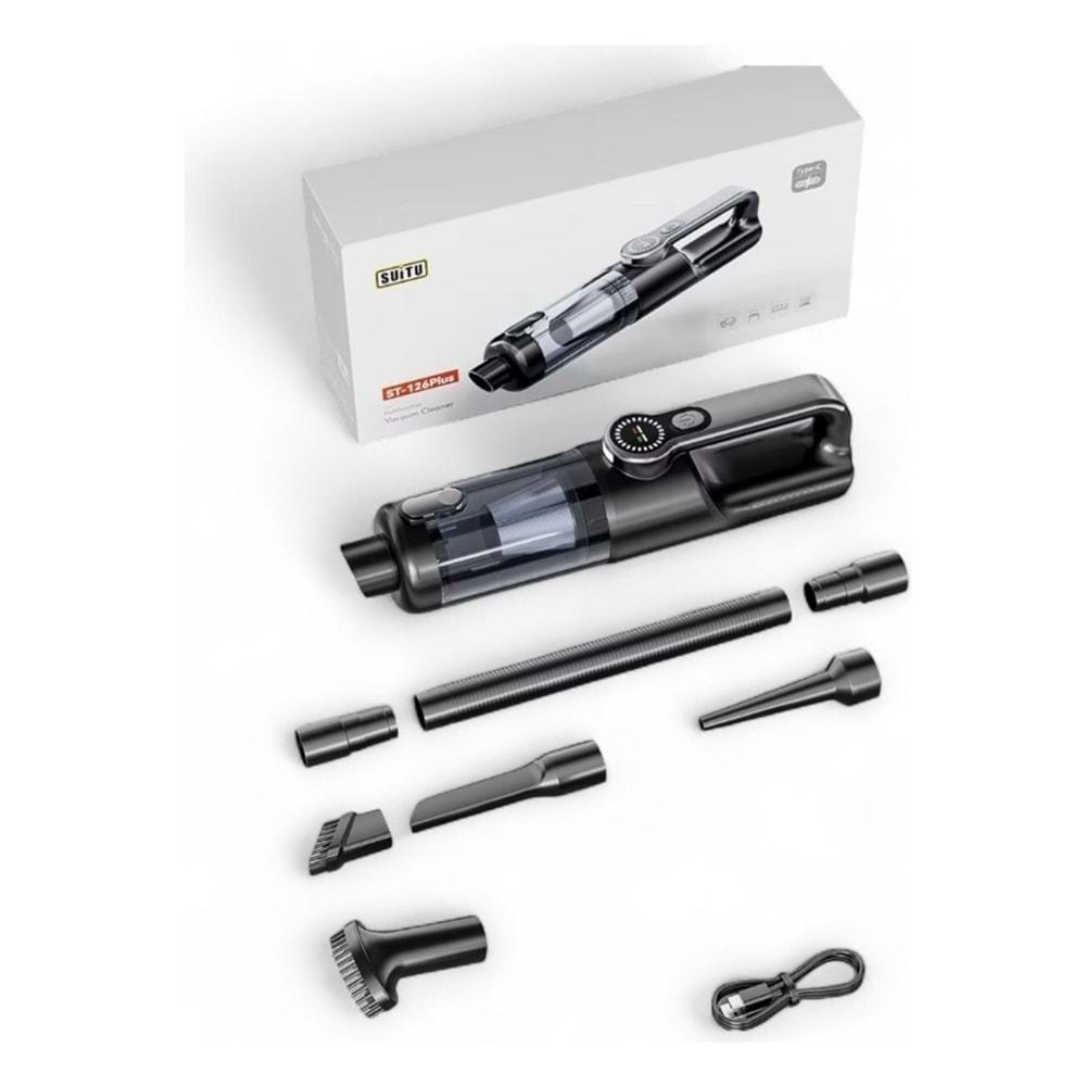 ST-126 Plus Kablosuz Şarjlı Araç Süpürgesi Yüksek Emiş Gücü, Şarjlı Taşınabilir El Süpürge Vakum Üfleme