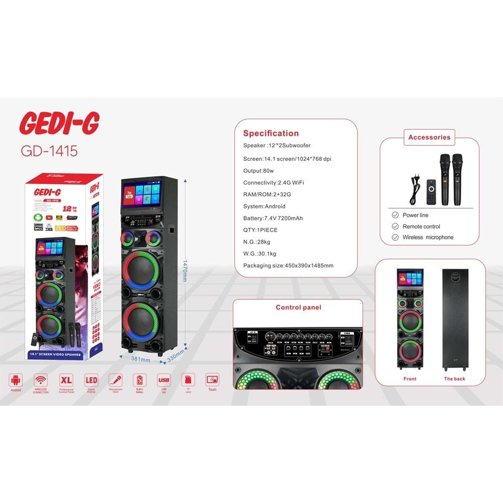 Gedi-G GD-1415 12'' Android Bluetooth 4K LED Ekranlı Karaoke Speaker