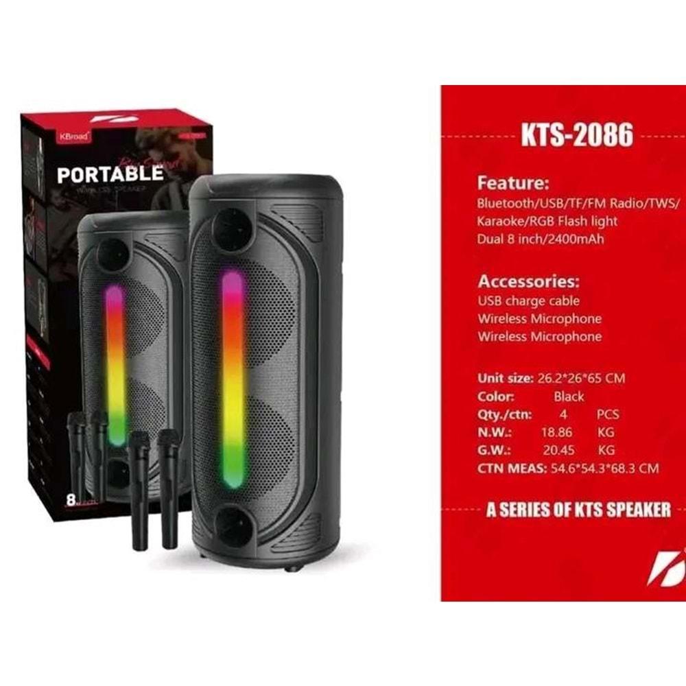 KTS-2086 Bluetooth/Usb/Sd Müzik Kutusu Kablosuz Çift Mikrofonlu