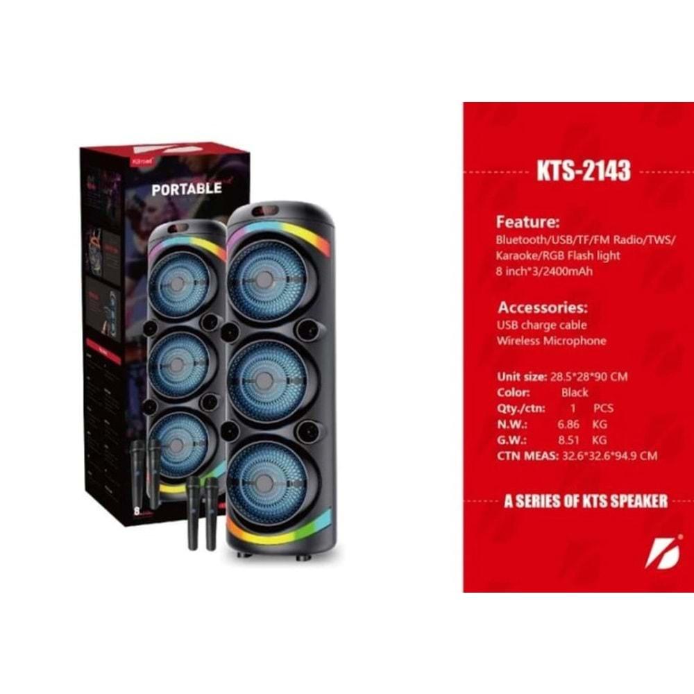KTS-2143 Bluetooth/Usb/Sd Müzik Kutusu Kablosuz Çift Mikrofonlu