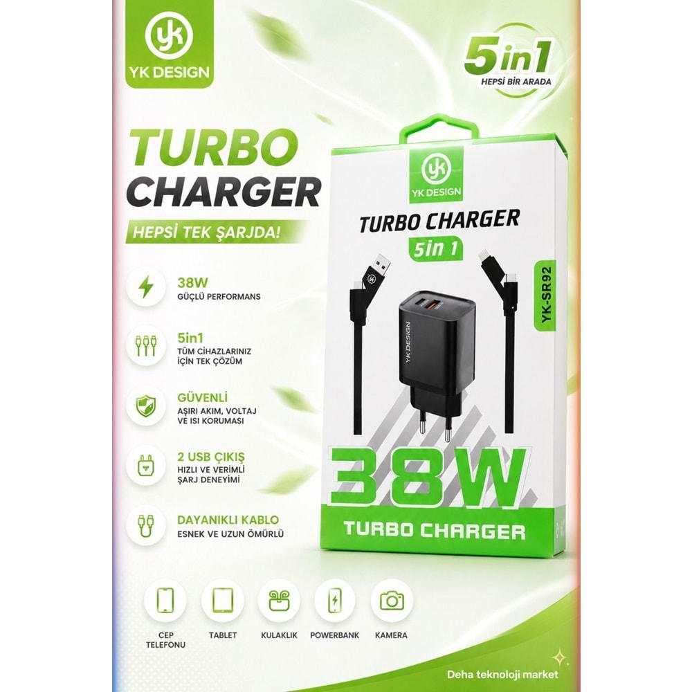 Yk Desıgn YK-SR92 38W Çoklu Kablolu Turbo Ev Tipi Şarj Aleti