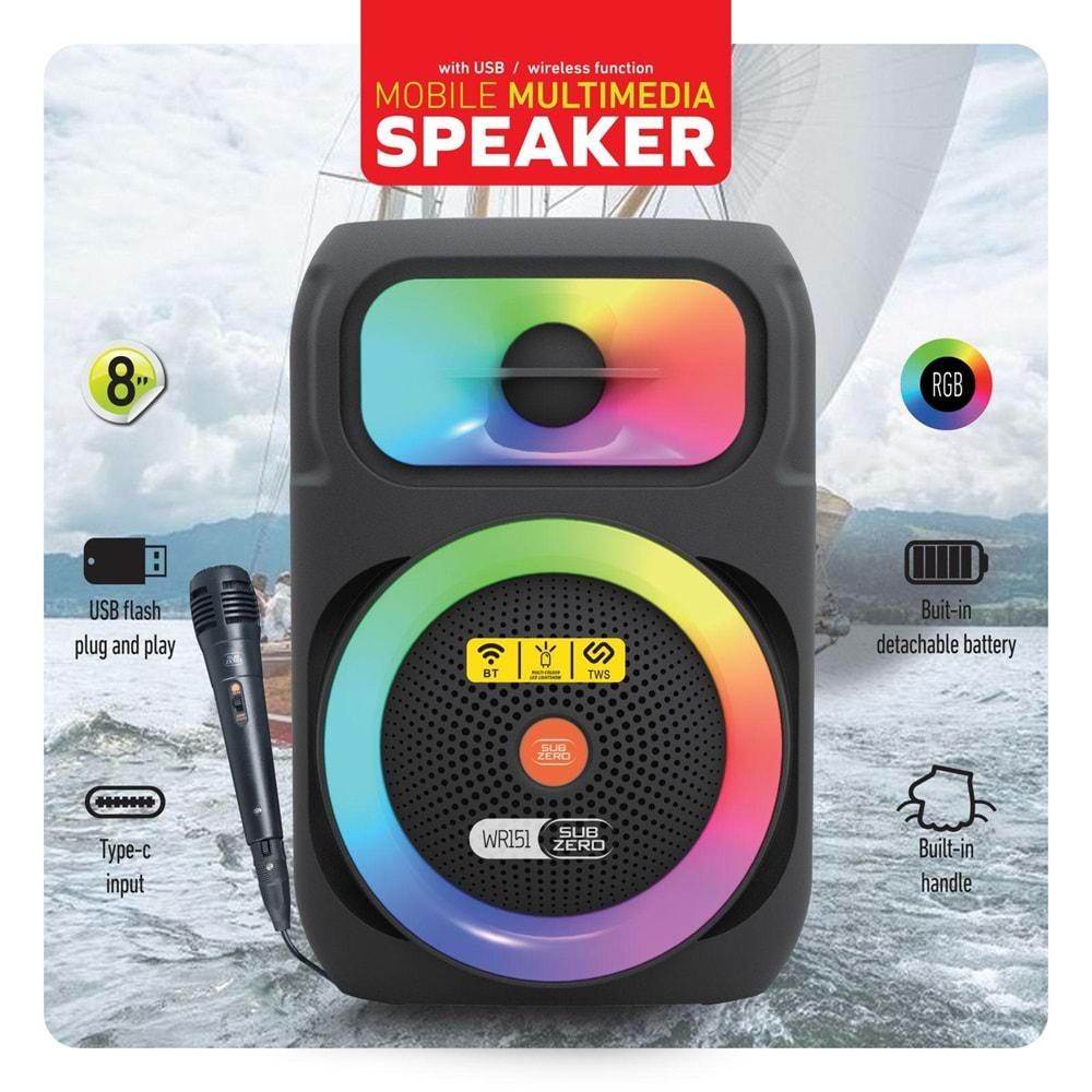 Subzero WR151 RGB Bluetooth/Usb/Sd (TWS Özelliği) Müzik Kutusu Kablolu Miktofon