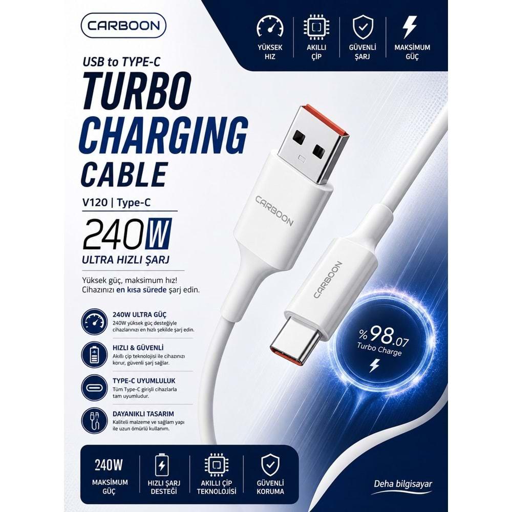 Carboon V120 240W Type-C Hızlı Şarj Data Kablosu 1mt (Saliseli)