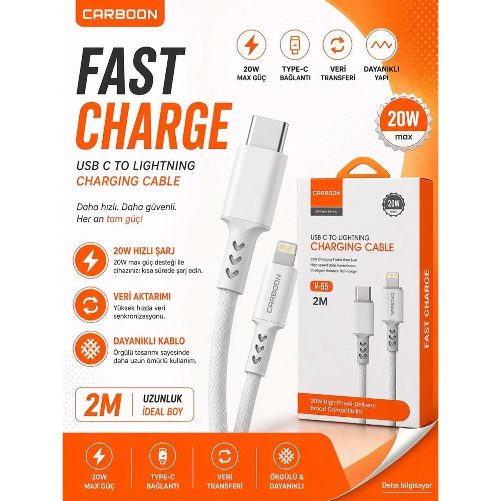 Carboon V-55 2mt Type-C to Lightning 20W Şarj Kablosu