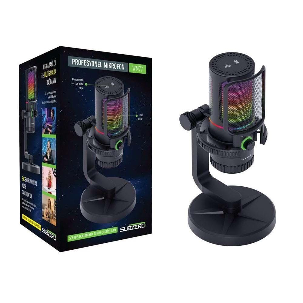 Subzero WM77 Profesyonel Gaming Gain Ayarlı RGB Gürültü Engelleyici Mikrofon
