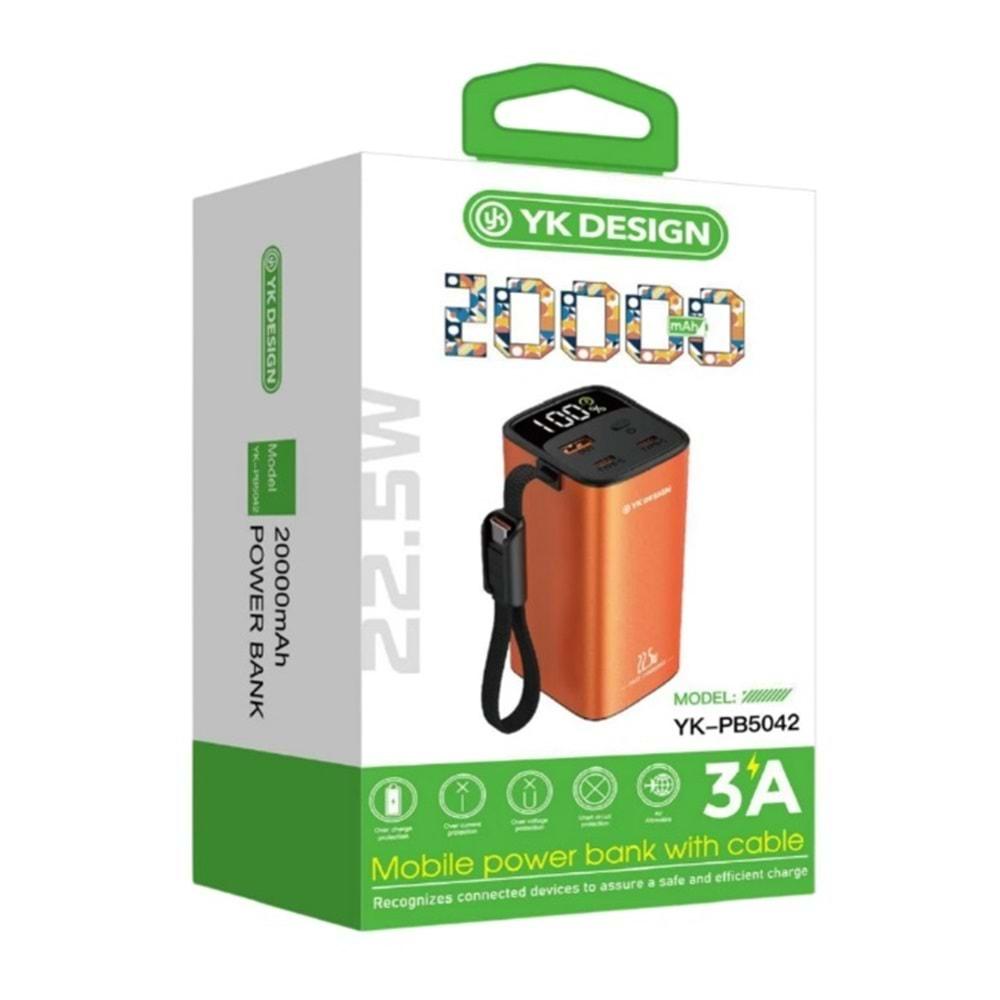 YK Design YK-PB5042 20000 mAh 22.5W Kablolu Lcd Göstergeli Powerbank