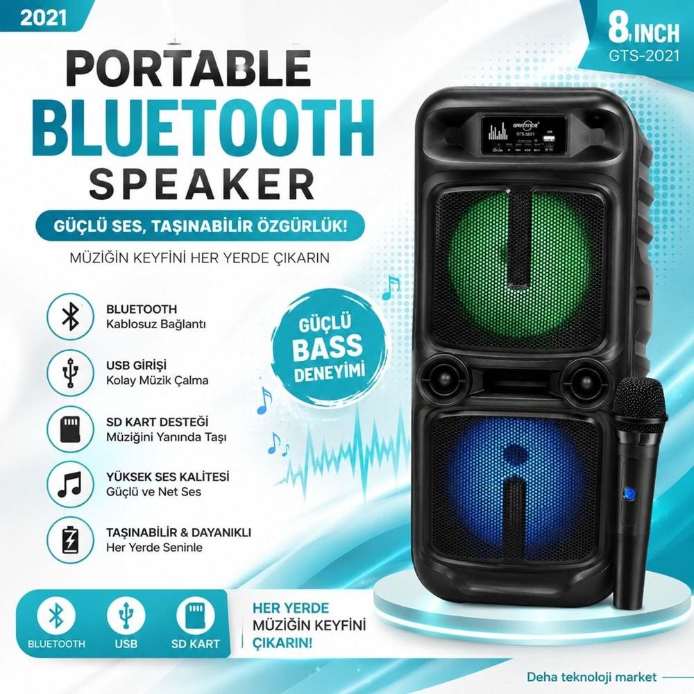 GTS-2021 Bluetooth/Usb/Sd Müzik Kutusu Kablosuz Mikrofonlu