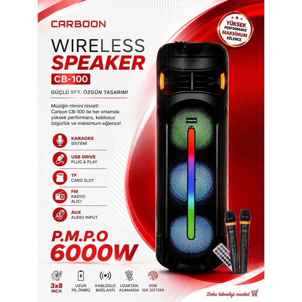 Carboon CB-100 Profosyonel Işıklı Çift Kablosuz Mikrofonlu Müzik Kutusu