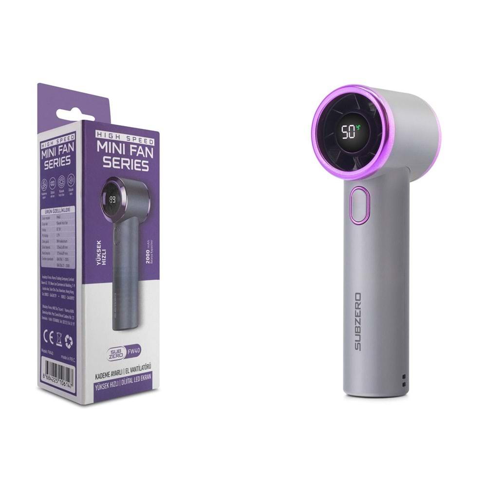 Subzero FW40 Kademe Ayarlı Dijital Göstergeli Yüksek Hızlı USB Şarjlı El Fanı