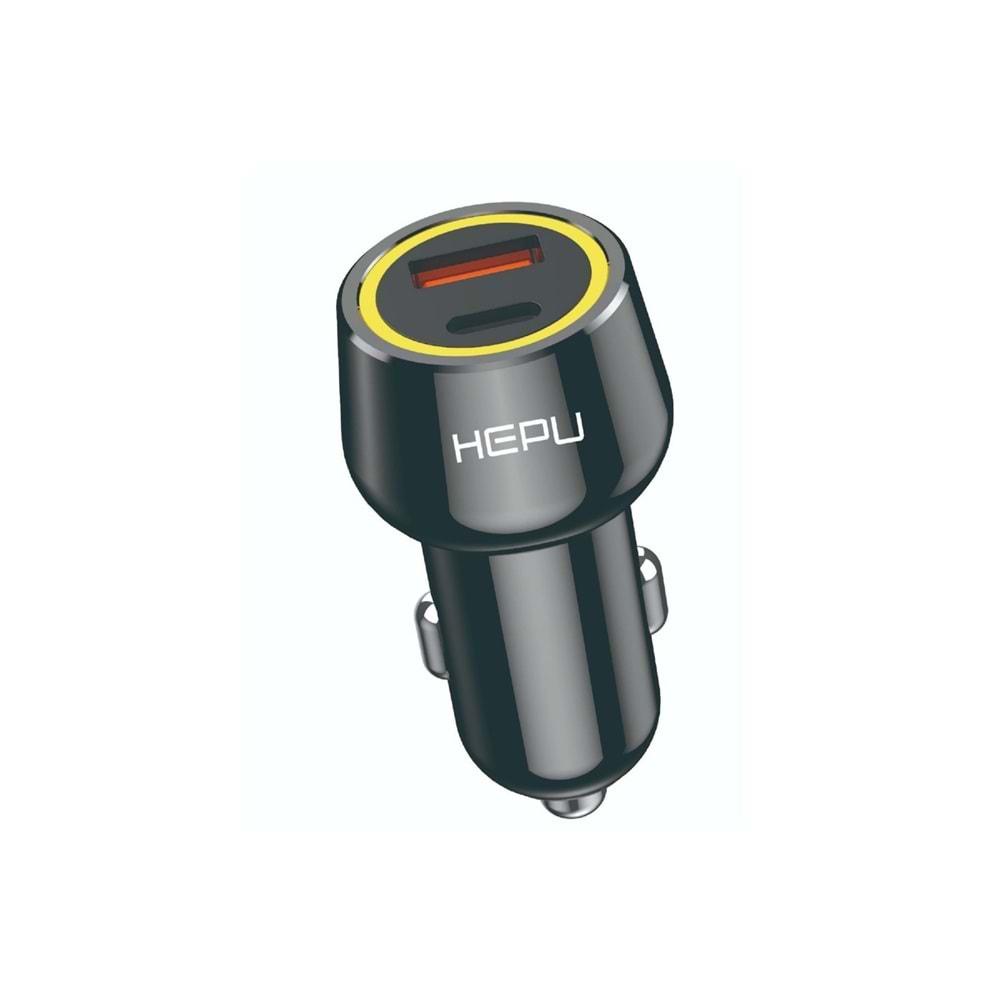 HEPU HP-783 120W Hızlı Araç Şarjı – Type-C & USB Çıkışlı Metal Gövde