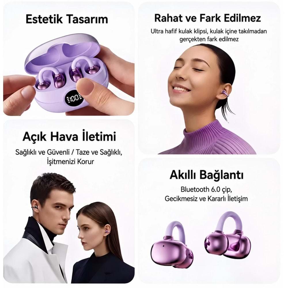 Katjmer Ring Buds Pro Küpe Bluetooth 5.3 Kulaklık (Mor-Gold-Siyah)