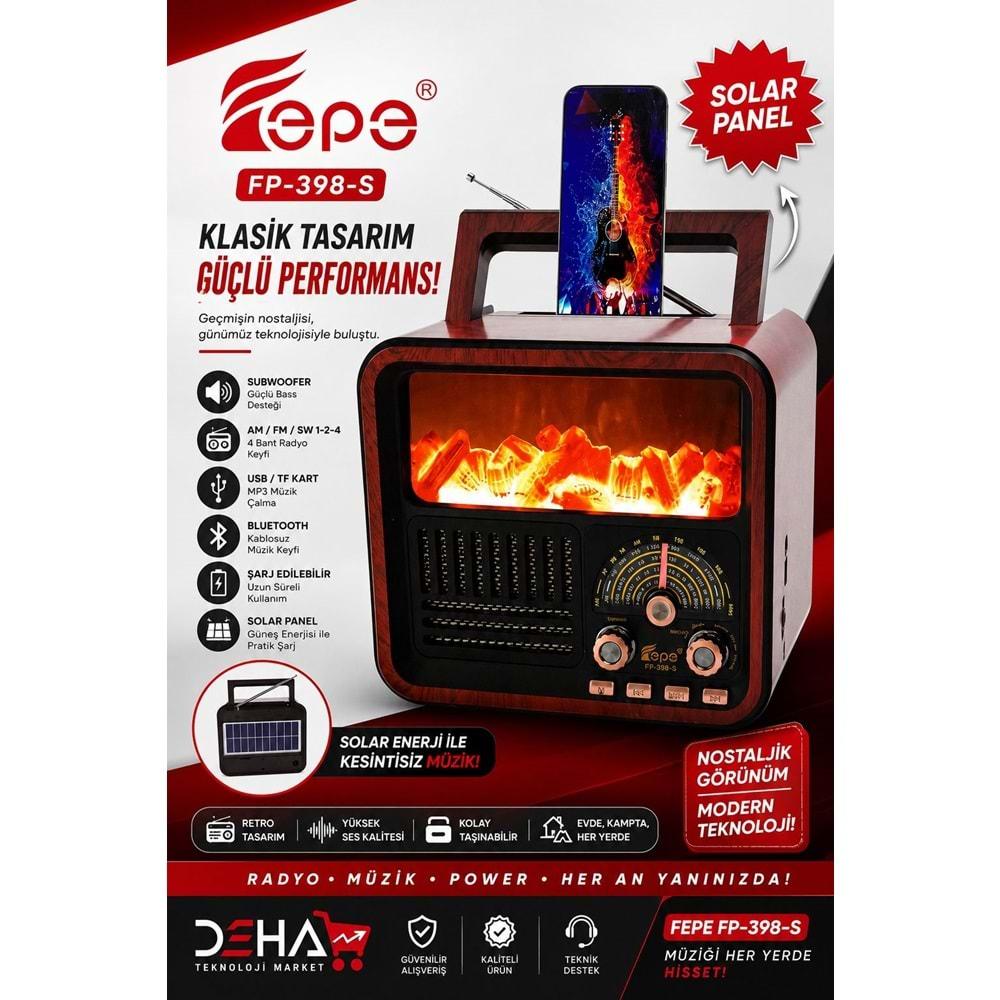 Fepe FP-398 Şömine Efektli Retro Bluetooth-USB-SD-FM Şarjlı/ Ledli Nostaljik Radyo