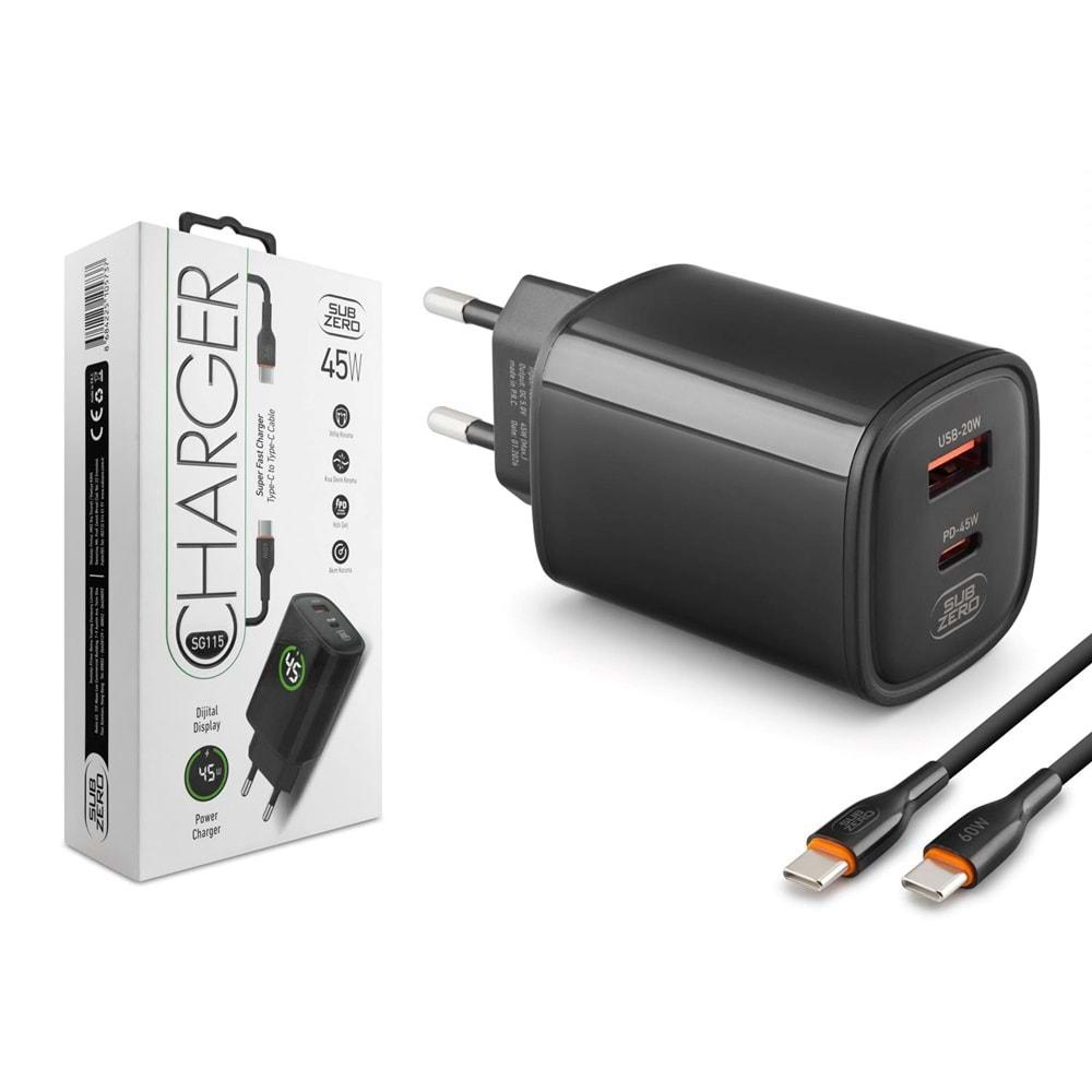 Subzero SG115 45W USB/PD Type-C to Type-C (Turbo) Siyah Şarj Aleti