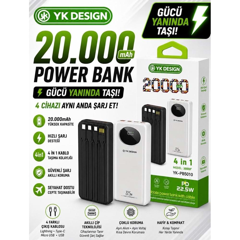 Yk Desıgn PB-5010 20.000 Mah 22.5w Kendinden Kalolu Powerbank
