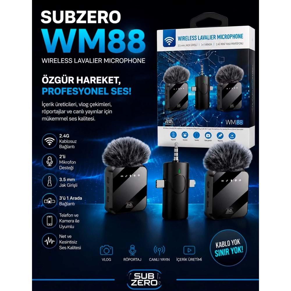 Subzero WM88 Kablosuz Yaka Mini Mic Tak ve Çalıştır Canlı Yayın Vlog Kablosuz Yaka Çift Verici Mikrofon