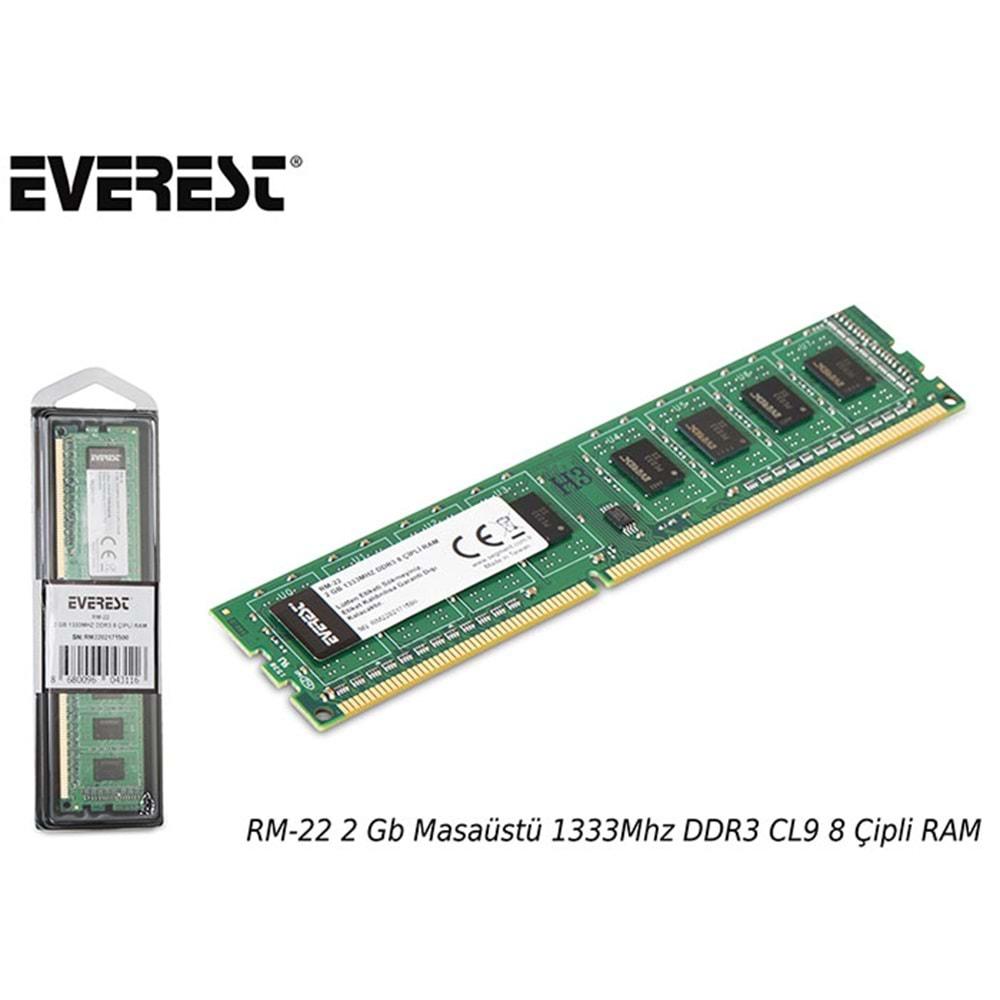 Everest RM-22 2 GB DDR3 1333 Mhz CL9 Masaüstü PC Ram