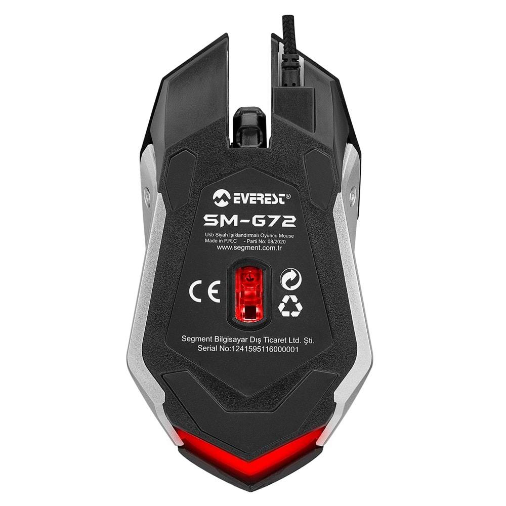 Everest SM-G72 Usb Siyah/Gümüş Işıklandırmalı Oyuncu Mouse