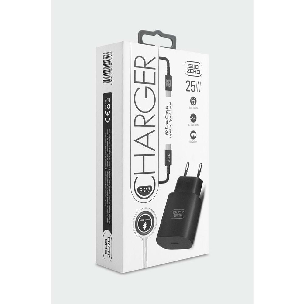 Subzero SG47 25W PD Type-C to Type-C (Turbo) Siyah Şarj Aleti