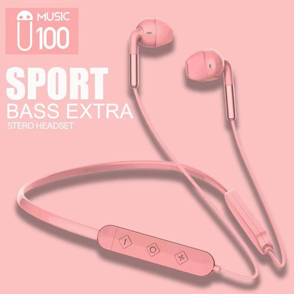Torima U100 Bluetooth Sport Bass Extra Kulaklık - Pembe