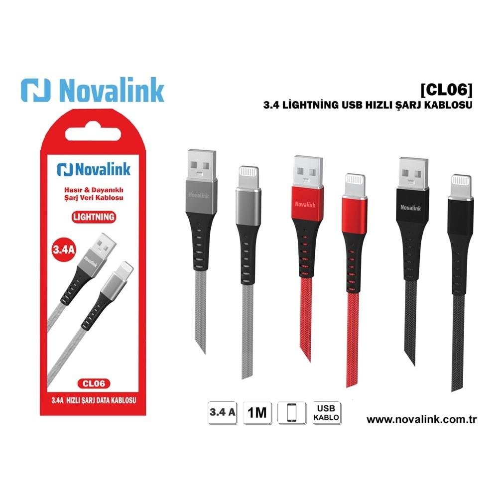Novalink CL06 Lightning 3.4A Hasır Şarj Veri Kablosu