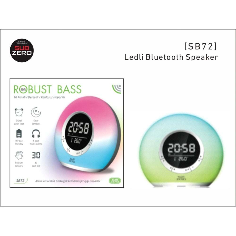 Subzero SB72 Digital Saat/Alarm/Sıcaklık Göstergeli Ledli Bluetooth Müzik Kutusu