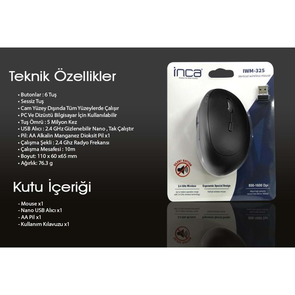 Inca IWM-325 1600 DPI Silent 6D Siyah Kablosuz Mouse