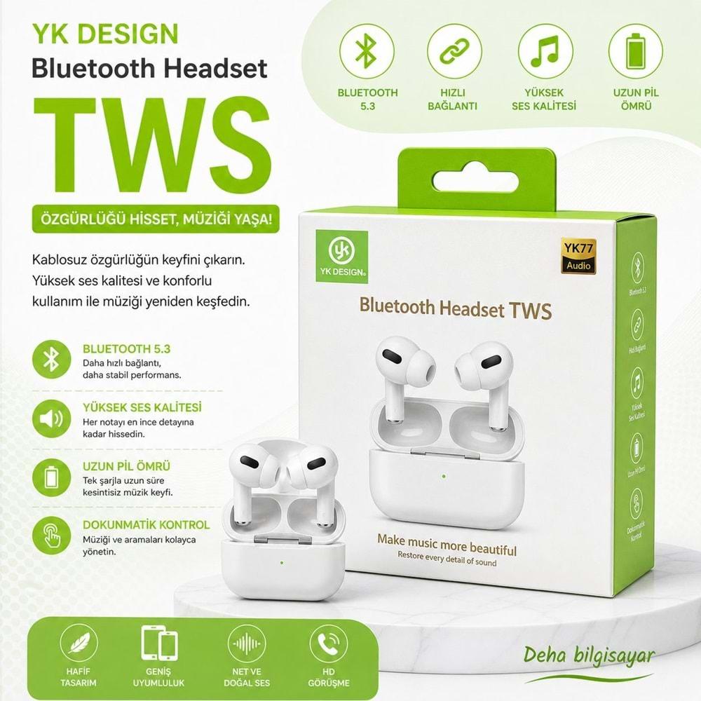 Yk desıgn YK77 Pro Yeni Nesil Beyaz Bluetooth Kulaklık