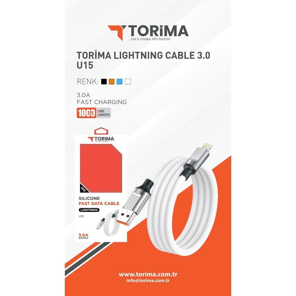 Torima U15 Silikon USB 3.0 İphone Hızlı Şarj Data Kablosu