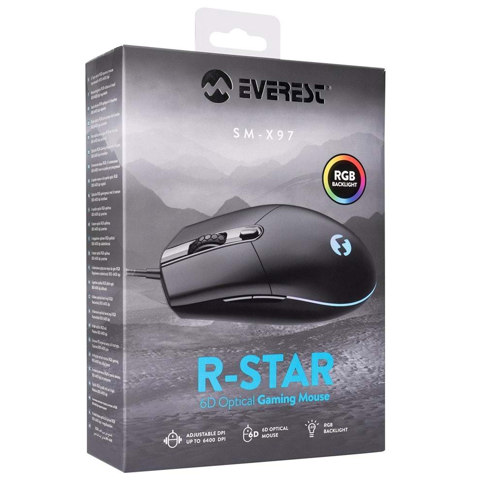 Everest SM-X97 R-STAR Usb 5 Tuşlu RGB Işıklı 6400dpi Gaming Oyuncu Mouse