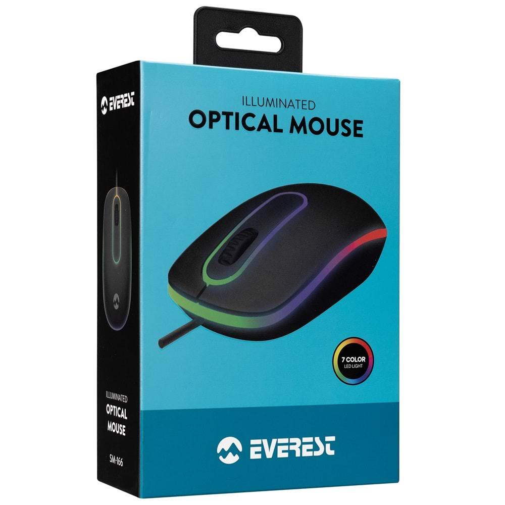 Everest SM-166 Usb Siyah Işıklı 7Renk Optik Mouse