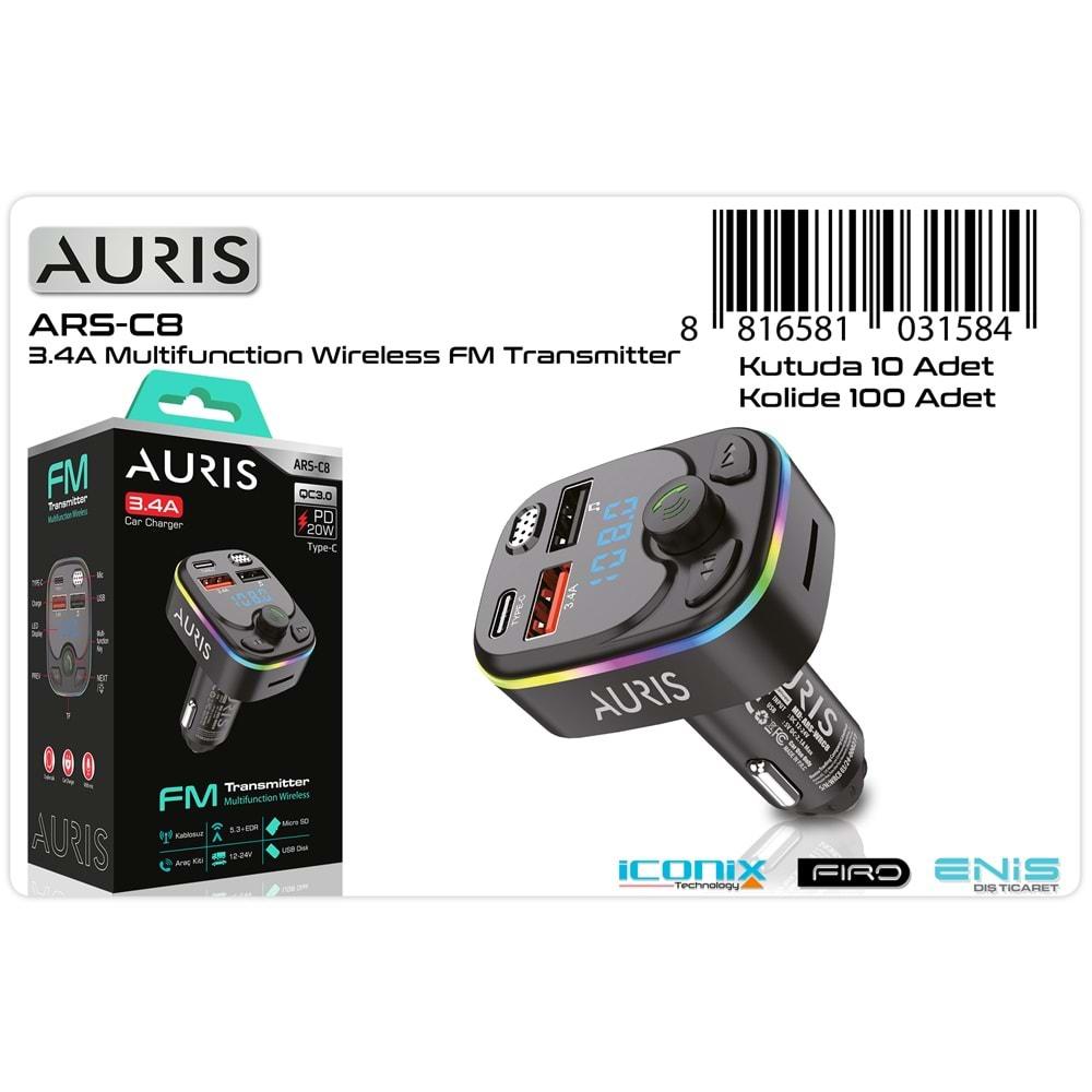 Auris ARS-C8 Bluetooth/USB FM 20W 2usb+Pd Rgb Fm Transmitter