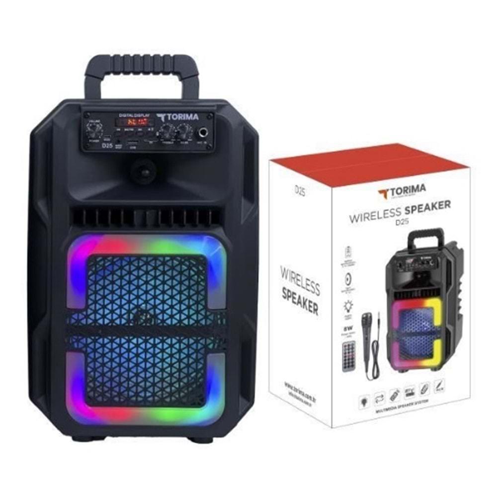 Torima D25 Siyah RGB Işıklı Mikrofonlu Kumandalı USB/TF/FM/MIC/BT Bluetooth Hoparlör