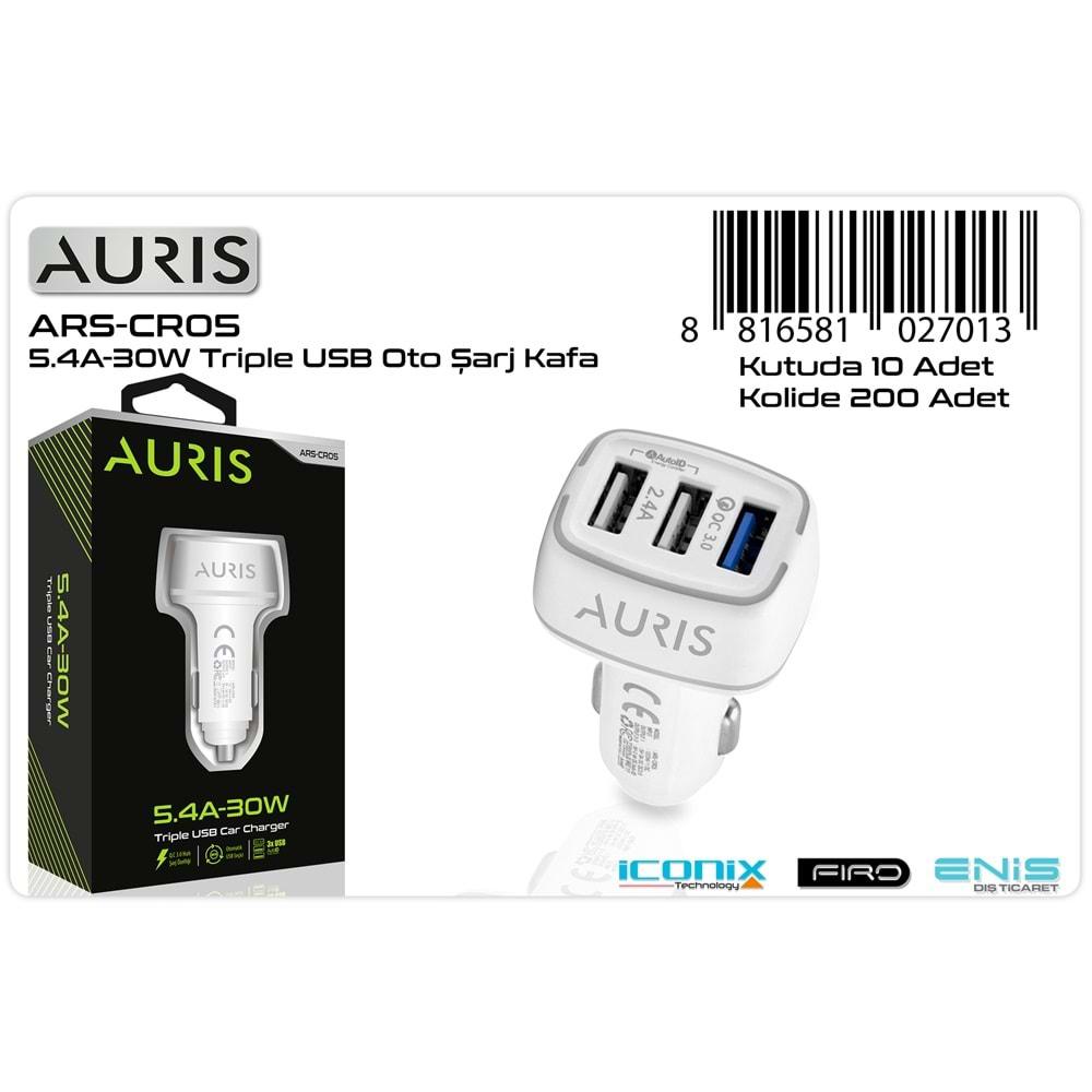 Auris ARS- CR05 30W 5.4A 3XUsb Araç Şarj Başlığı