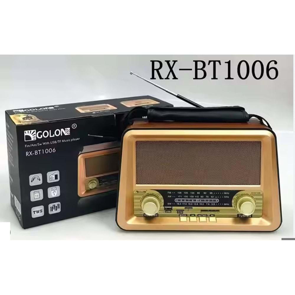 GOLON RX-BT1006 Bluetooth-USB-SD-FM Şarjlı/ Ledli Nostaljik Radyo