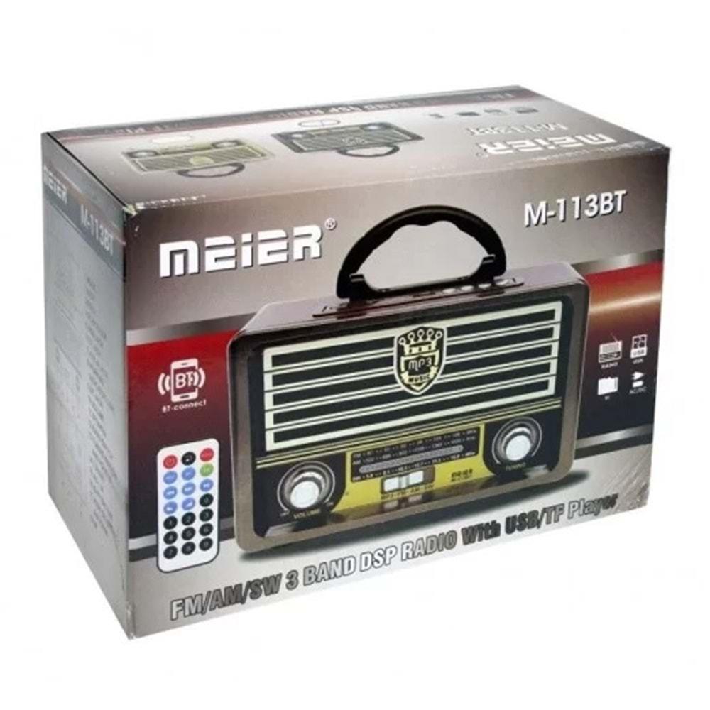 Merier M-113BT Bluetooth-USB-SD-FM Şarjlı/ Ledli Nostaljik Radyo