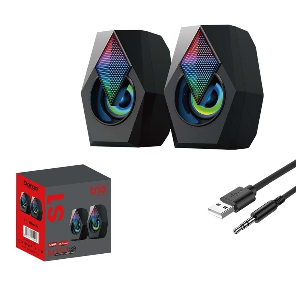 TRİO TRS1 2.0 Multimedia RGB Işıklı 3W*2 Siyah USB Speaker Hoparlör