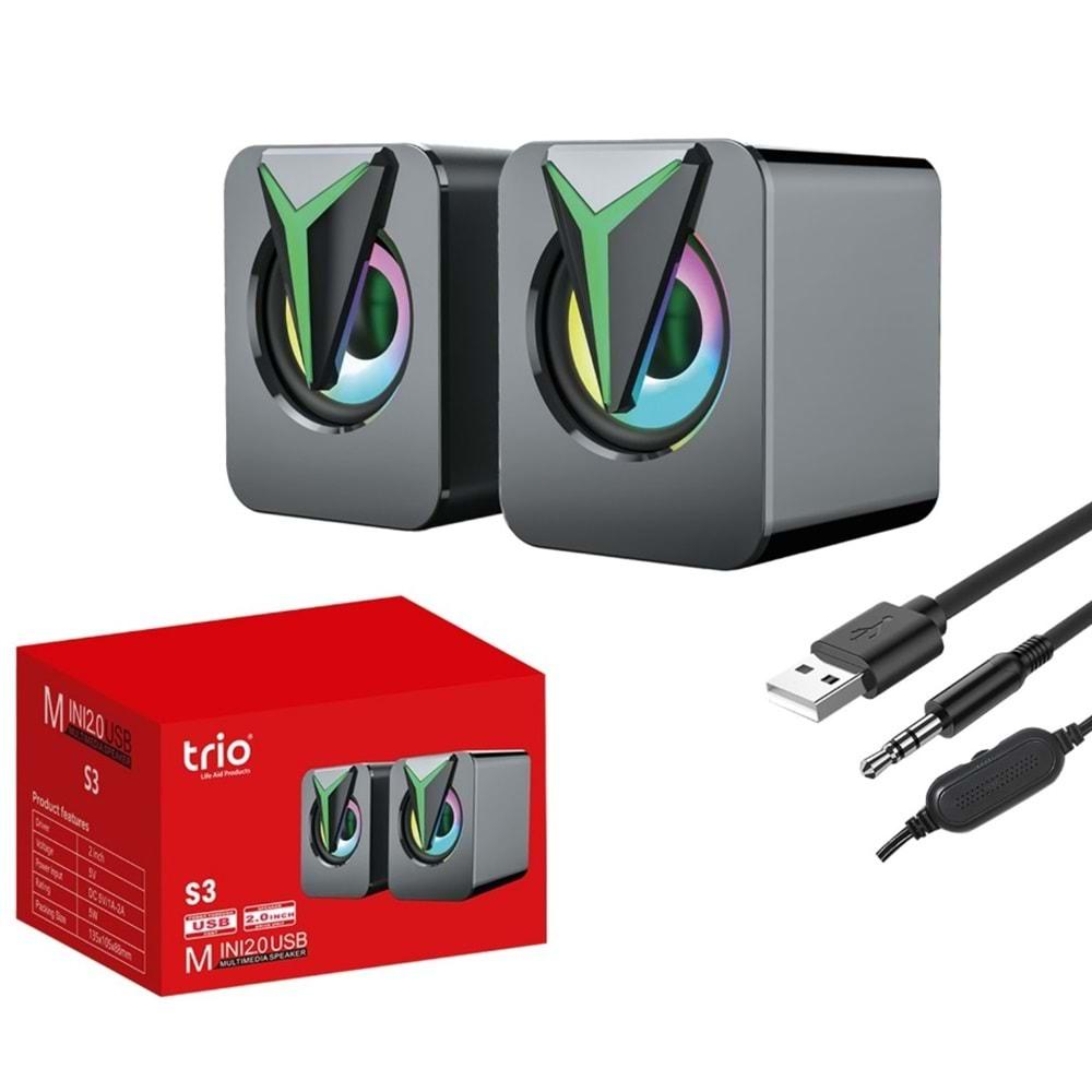 TRİO TRS3 2.0 Multimedia RGB Işıklı 3W*2 Siyah USB Speaker Hoparlör