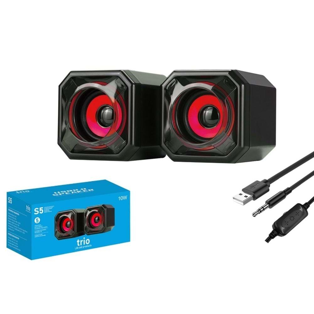 TRİO TRS5 2.0 Multimedia RGB Işıklı 3W*2 Siyah USB Speaker Hoparlör