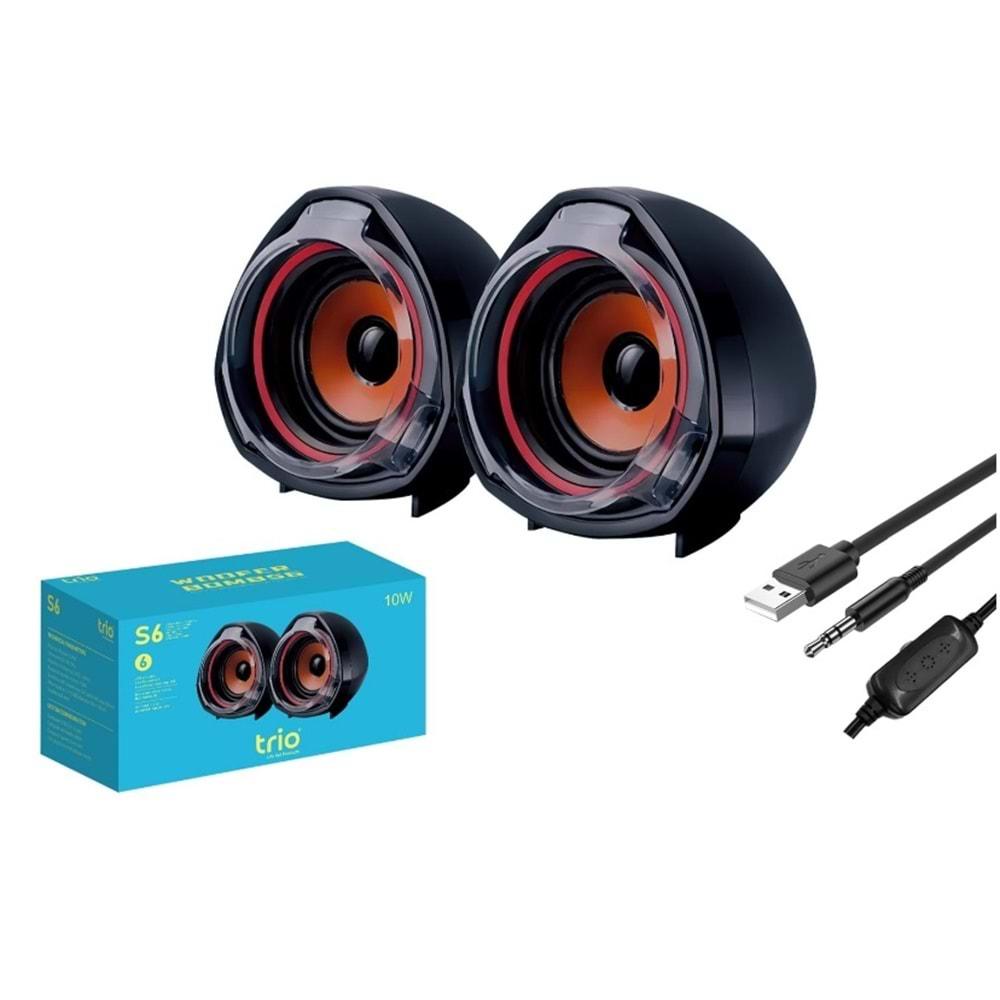 TRİO TRS6 2.0 Multimedia RGB Işıklı 3W*2 Siyah USB Speaker Hoparlör