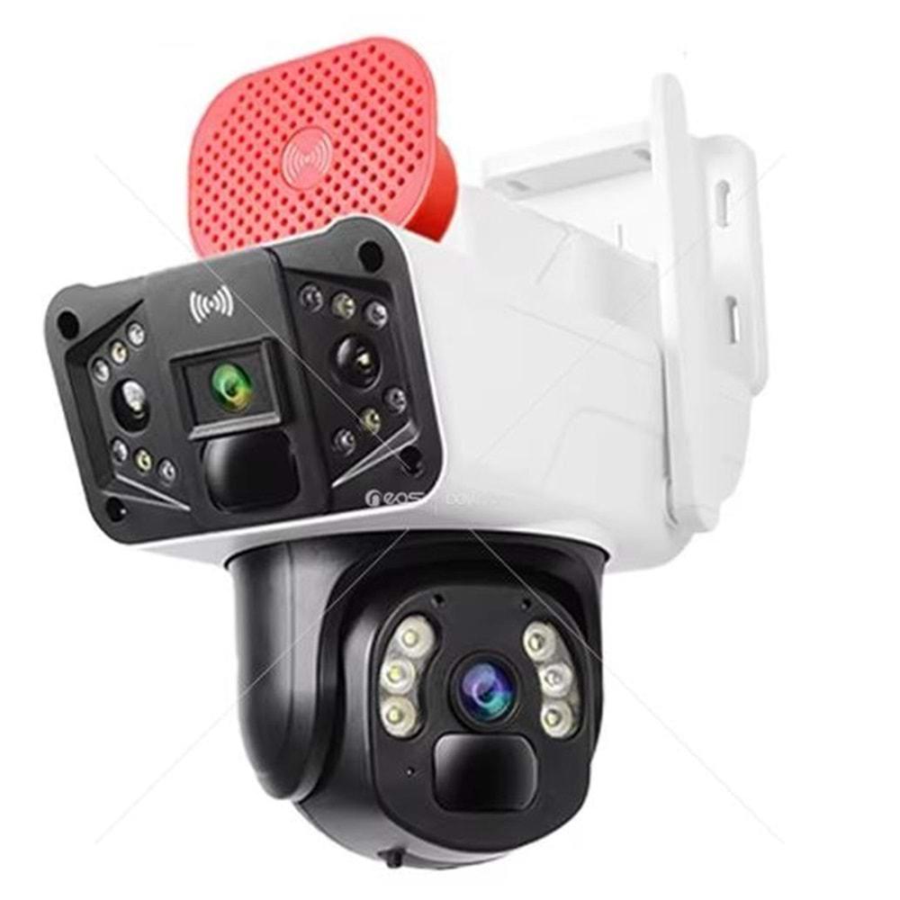 O-KAM-3041 WİFİ PTZ 6MP 3 LENS+SİREN Kamera