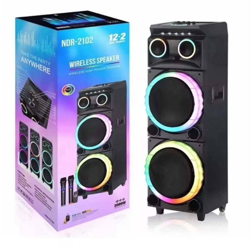 NDR-2102 Büyük Boy 2 Kablosuz mikrofonlu/Ledli/Bluetooth/Sd/Usb Müzik Kutusu