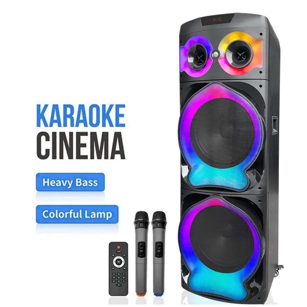 DR-1233 Büyük Boy 2 Kablosuz mikrofonlu/Ledli/Bluetooth/Sd/Usb Müzik Kutusu