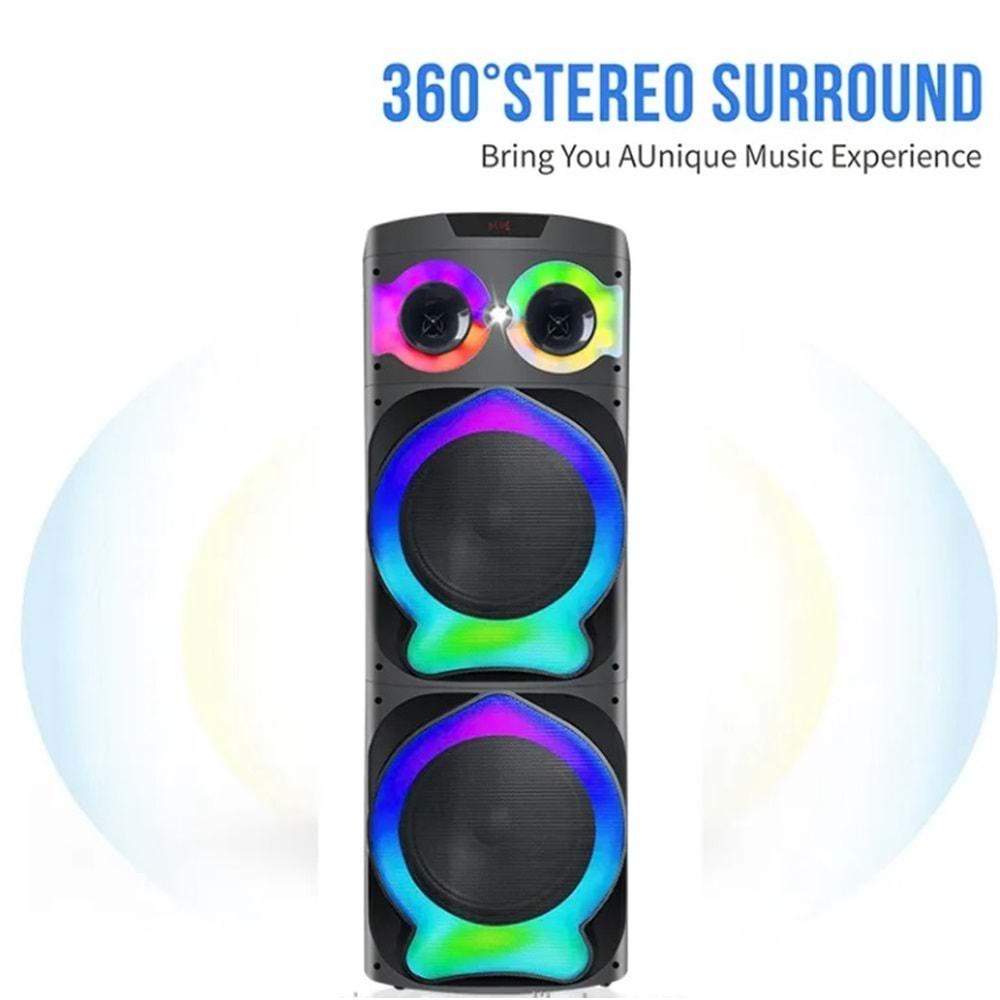 DR-1233 Büyük Boy 2 Kablosuz mikrofonlu/Ledli/Bluetooth/Sd/Usb Müzik Kutusu