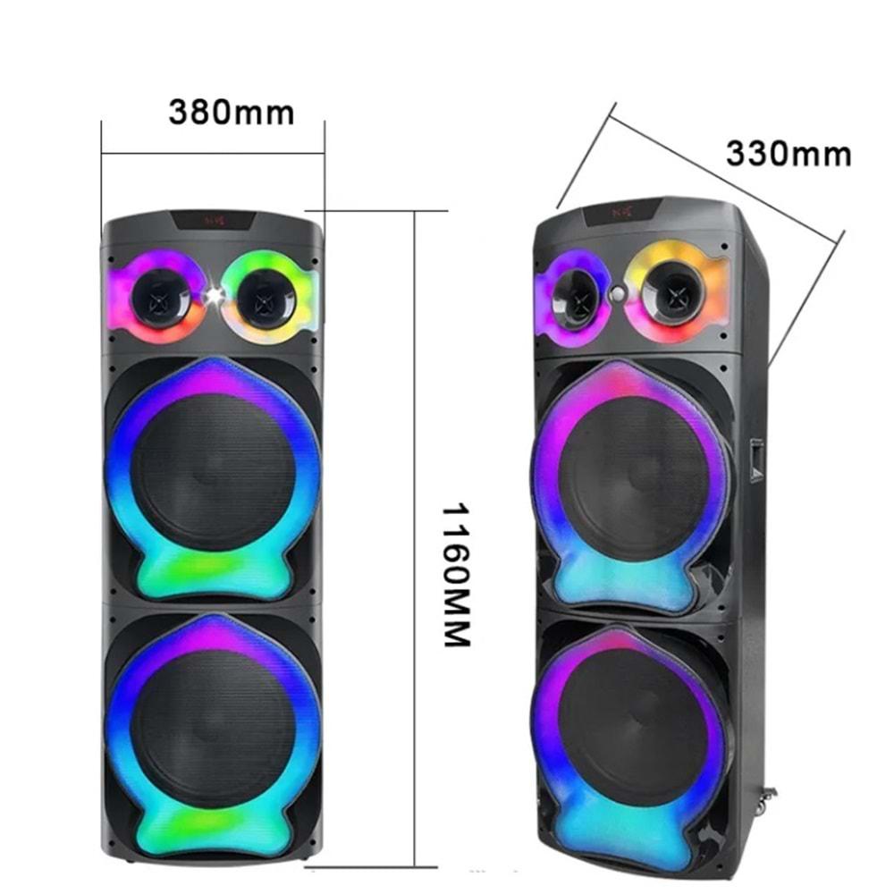 DR-1233 Büyük Boy 2 Kablosuz mikrofonlu/Ledli/Bluetooth/Sd/Usb Müzik Kutusu