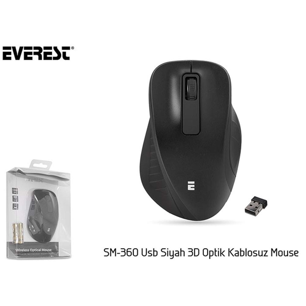 Everest SM-360 Usb Siyah 3D Optik Süper Sessiz Alkalin Pil Kablosuz Mouse