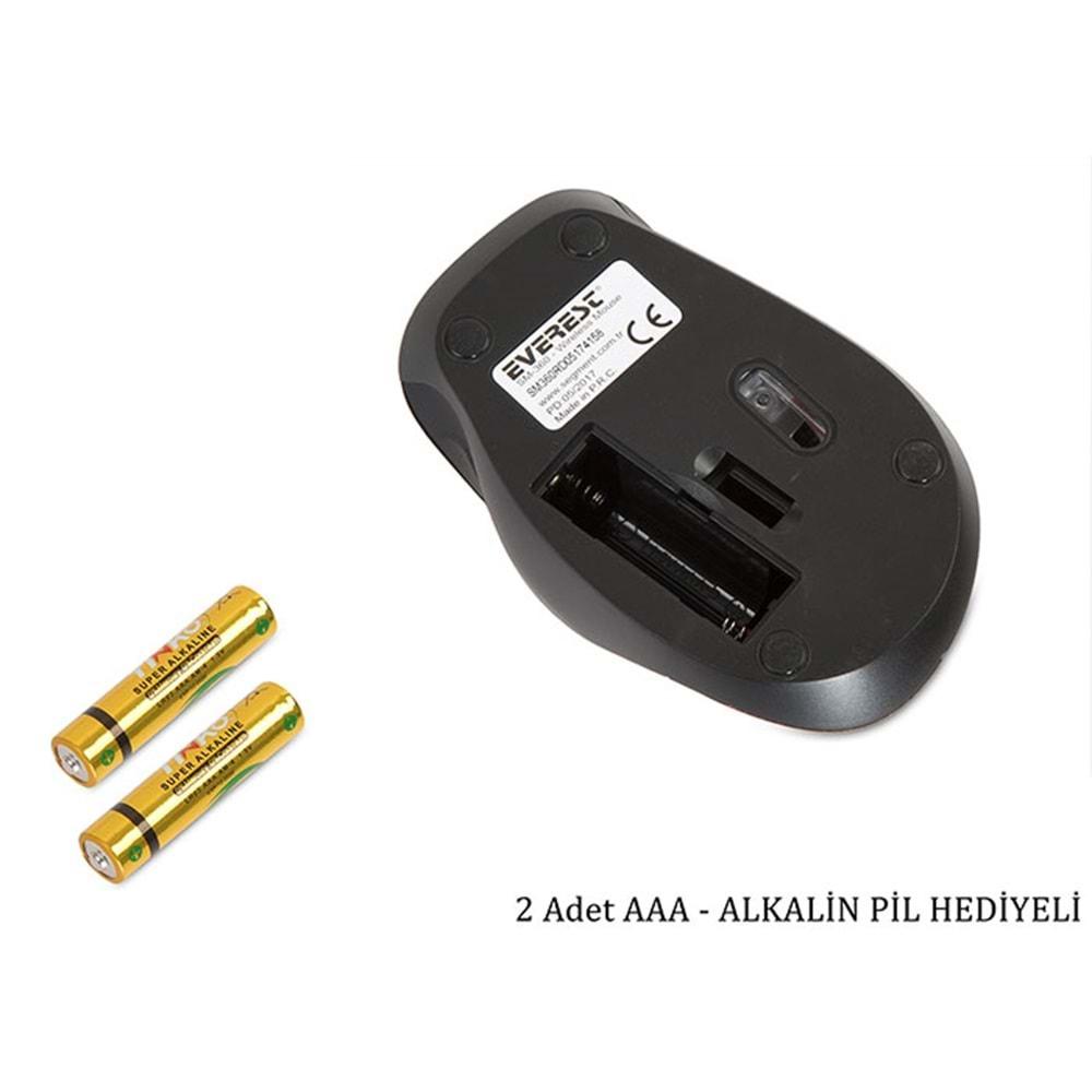 Everest SM-360 Usb Siyah 3D Optik Süper Sessiz Alkalin Pil Kablosuz Mouse